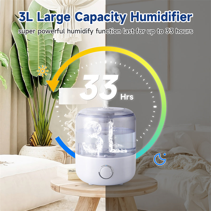 3L Cool Mist Humidifier for Home – Quiet BPA-Free Humidifier with 360° Dual Nozzles