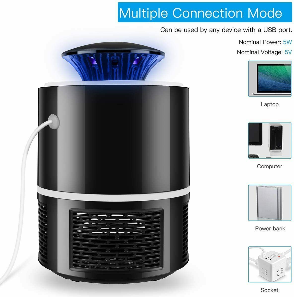 USB Electric Mosquito Killer Lamp – Indoor & Outdoor Bug Zapper with UV Light Trap