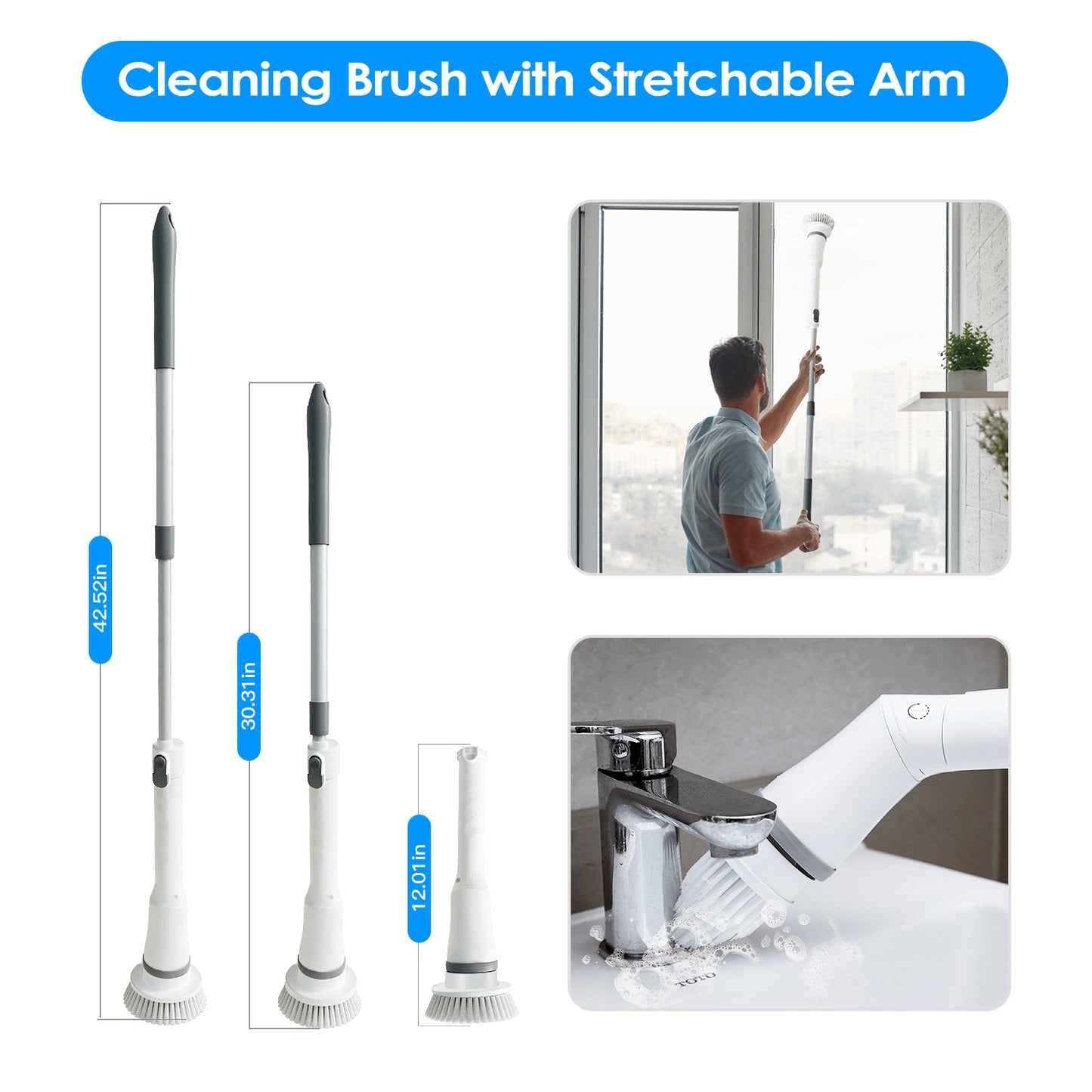 Electric Spin Scrubber – Cordless Bathroom Cleaning Brush with Extendable Handle & 6 Heads