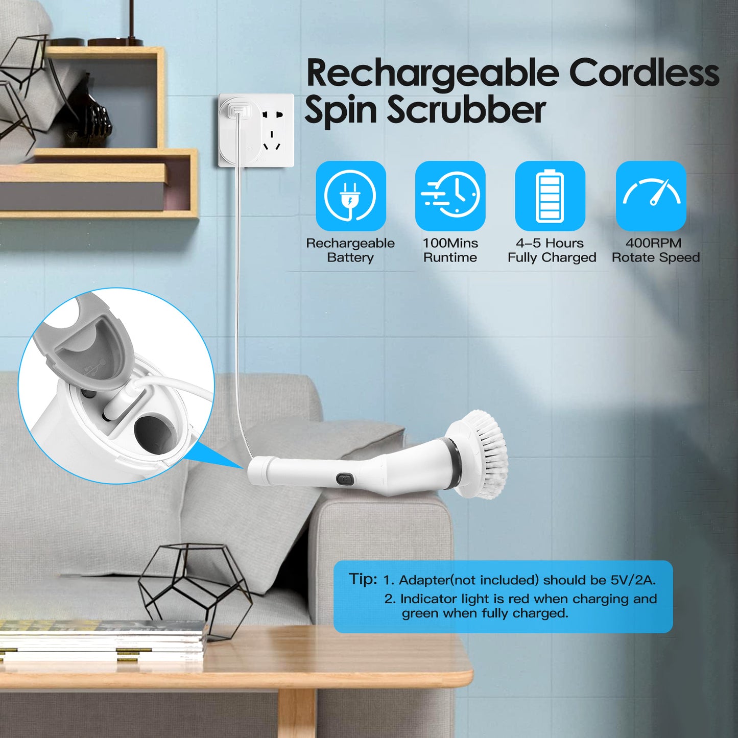 Electric Spin Scrubber – Cordless Bathroom Cleaning Brush with Extendable Handle & 6 Heads