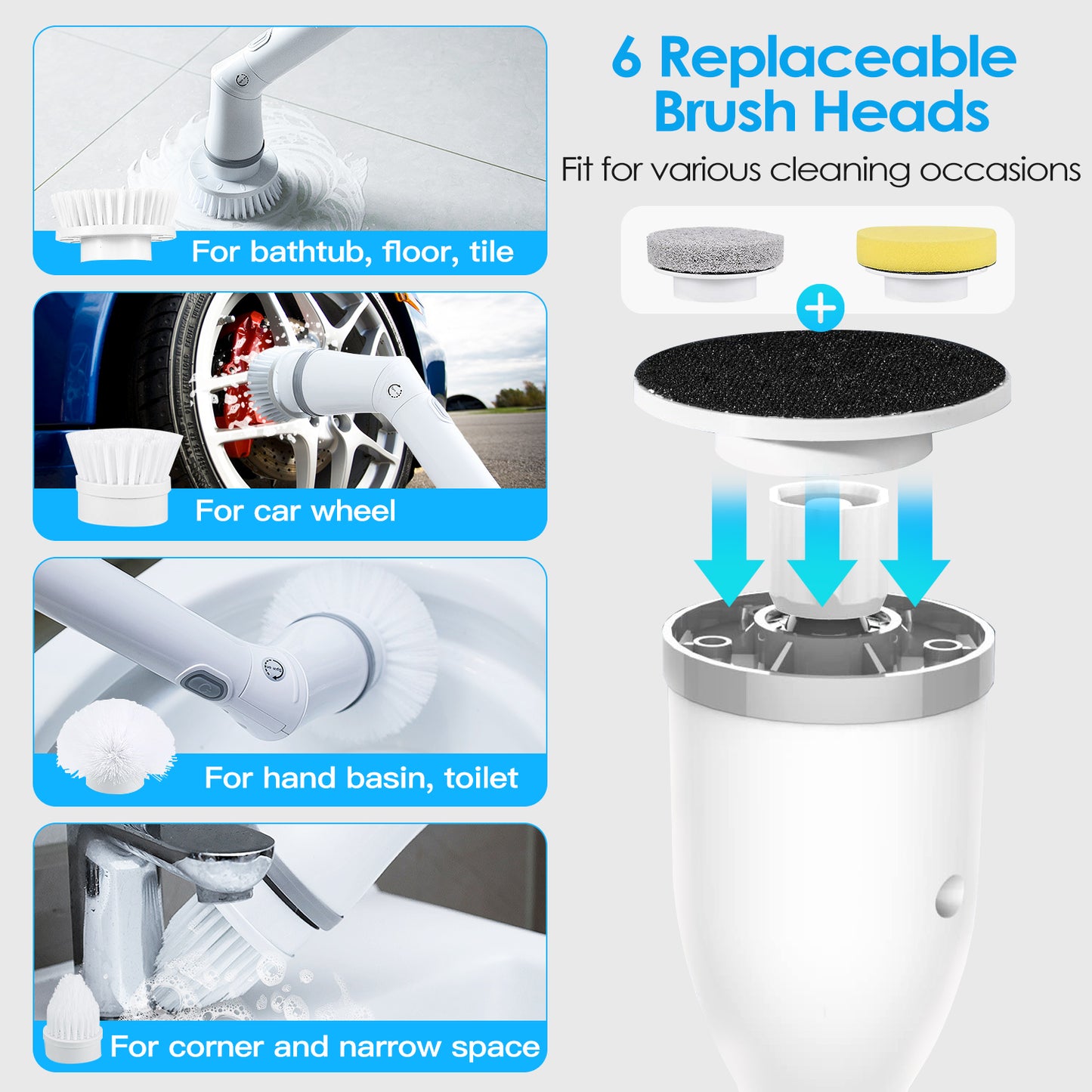 Electric Spin Scrubber – Cordless Bathroom Cleaning Brush with Extendable Handle & 6 Heads