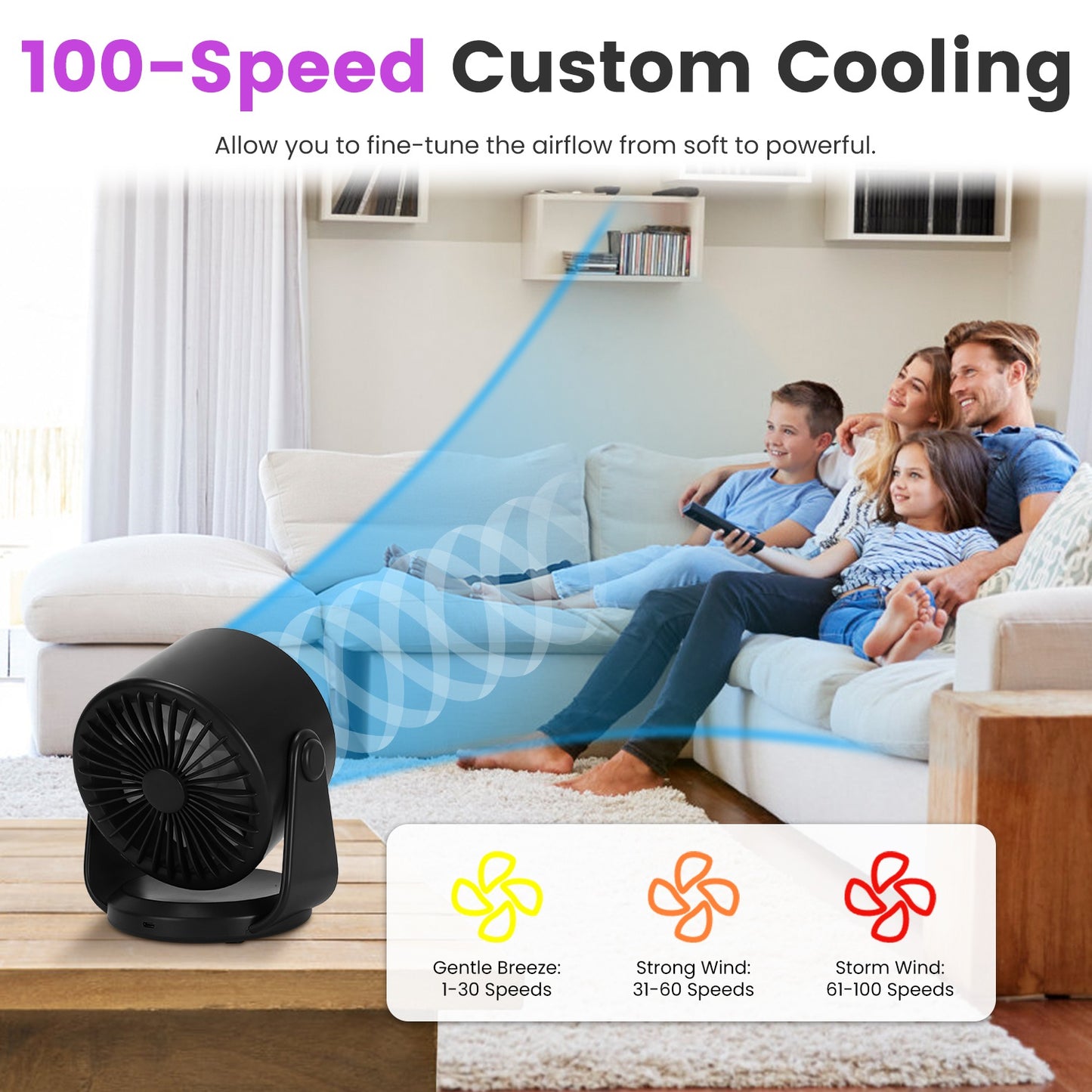 Portable Rechargeable Desk Fan with 100 Speed Levels – Wall Mount & Desktop Cooling Fan