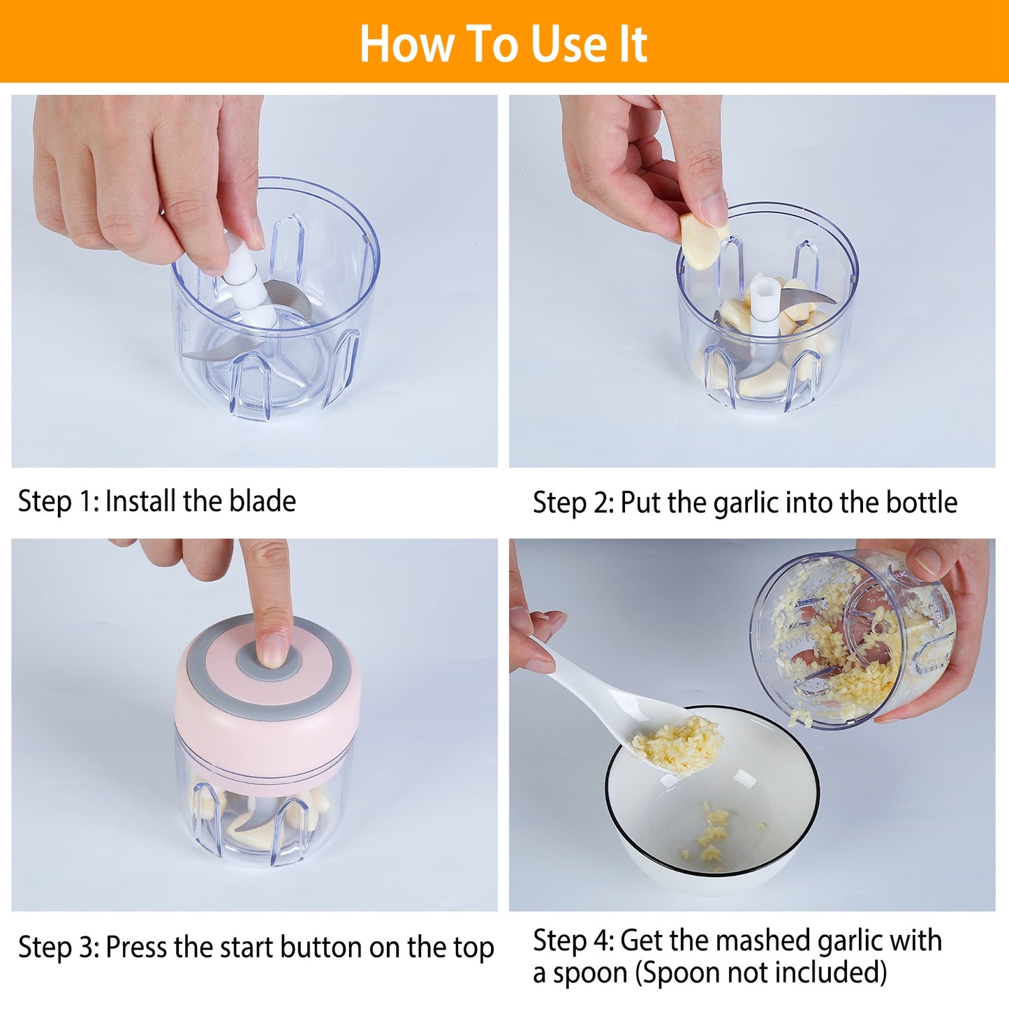 USB Rechargeable Mini Garlic Chopper – Electric Food Processor for Vegetables & Nuts