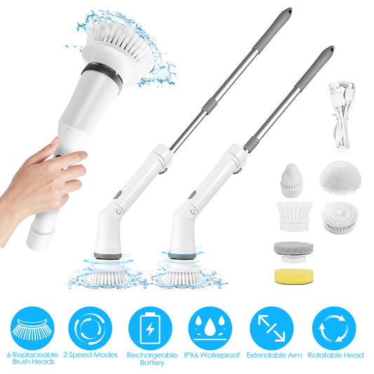 Electric Spin Scrubber – Cordless Bathroom Cleaning Brush with Extendable Handle & 6 Heads