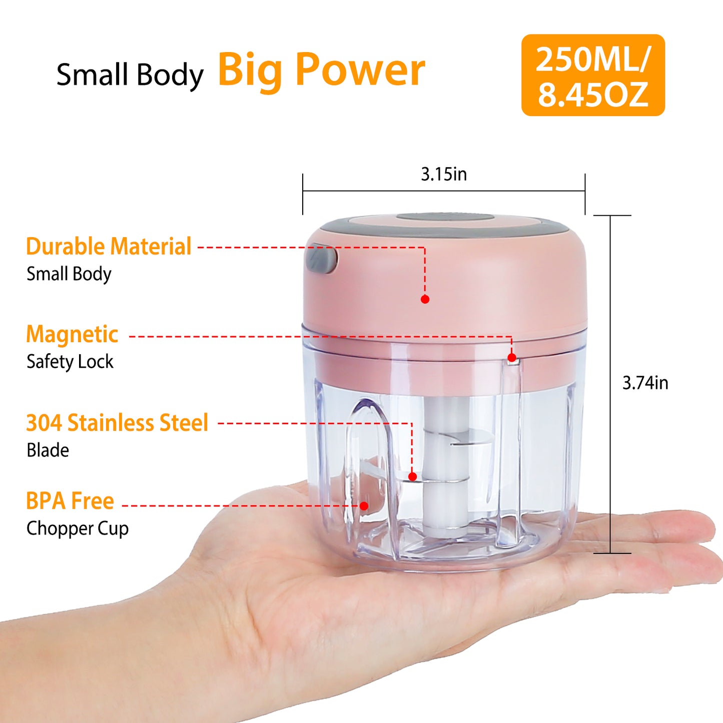 USB Rechargeable Mini Garlic Chopper – Electric Food Processor for Vegetables & Nuts