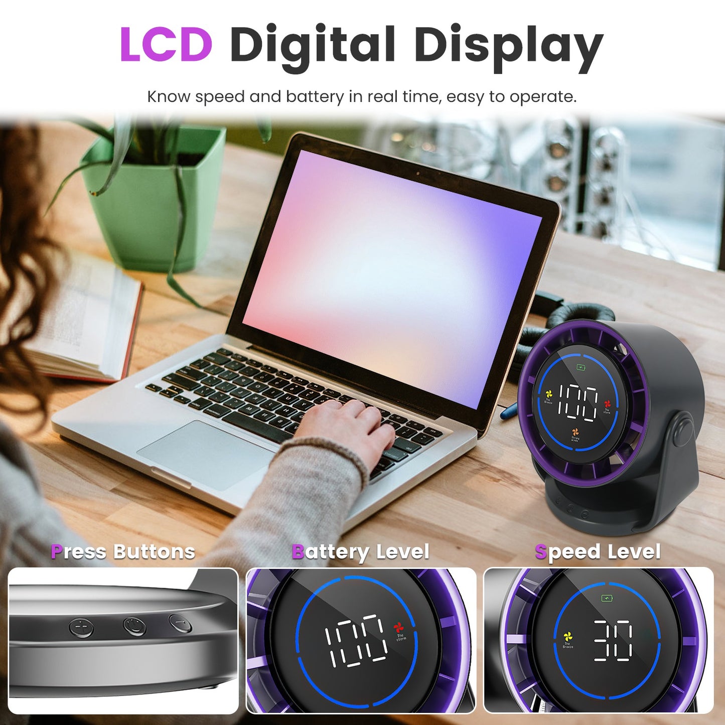 Portable Rechargeable Desk Fan with 100 Speed Levels – Wall Mount & Desktop Cooling Fan