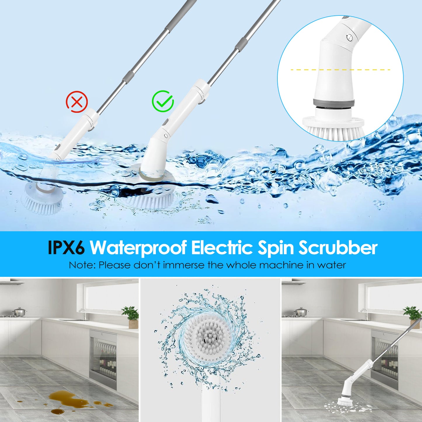 Electric Spin Scrubber – Cordless Bathroom Cleaning Brush with Extendable Handle & 6 Heads